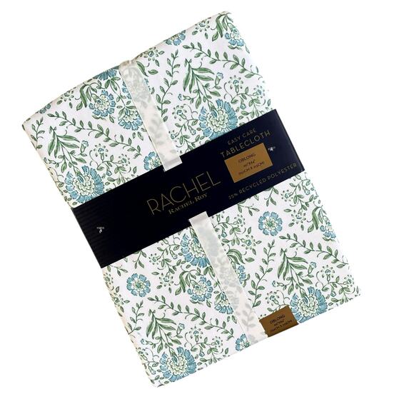 Rachel Roy Spring Floral Cloth Tablecloth 60x84 Green Blue White Easy Care NEW - Picture 2 of 10